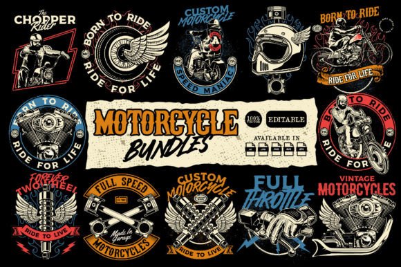 Download Vintage Motorcycle Illustration Pack - Vintage Collection